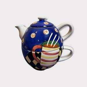 Jazz Cafe hand painted one person tea set tea pot and cup